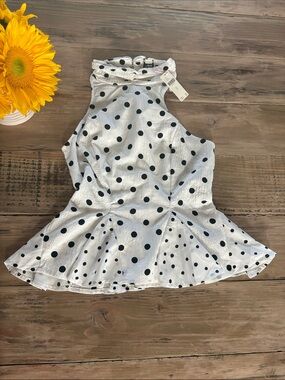 Maeve White and Black Polka Dot Halter Peplum Top